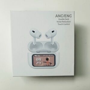 White Wireless Earbuds with Charging Case with front touchscreen